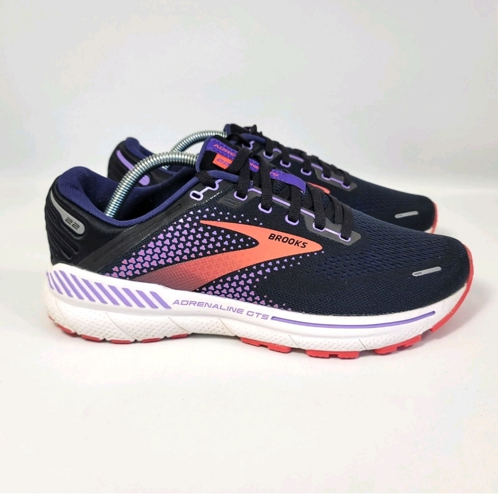 Brooks $150 Adrenaline GTS 22 Running Sneakers Size 8 Black Red Purple - Picture 2 of 3